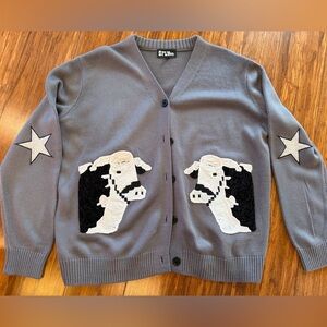 Gray Cow Pattern Cardigan Sweater
